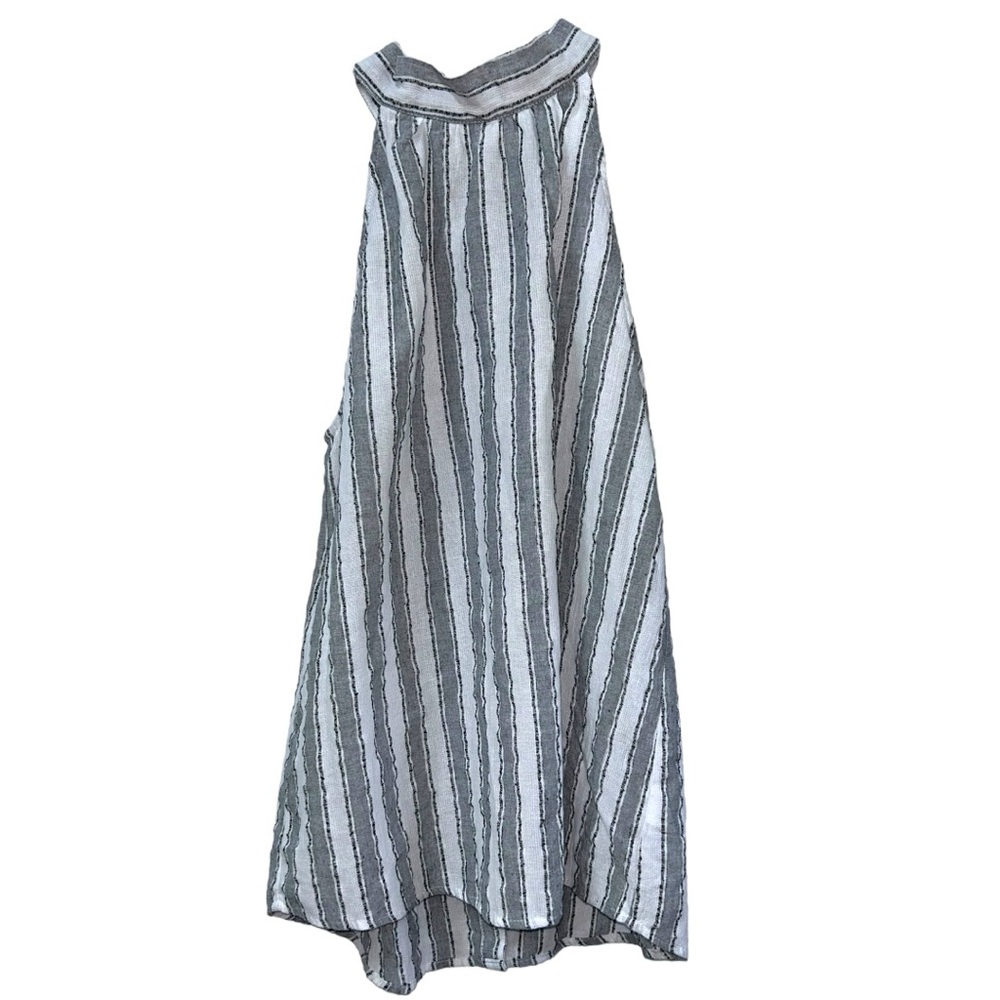 Doe & Rae Women’s Sleeveless Halter Blue & White Striped Button Back Top Sz L
